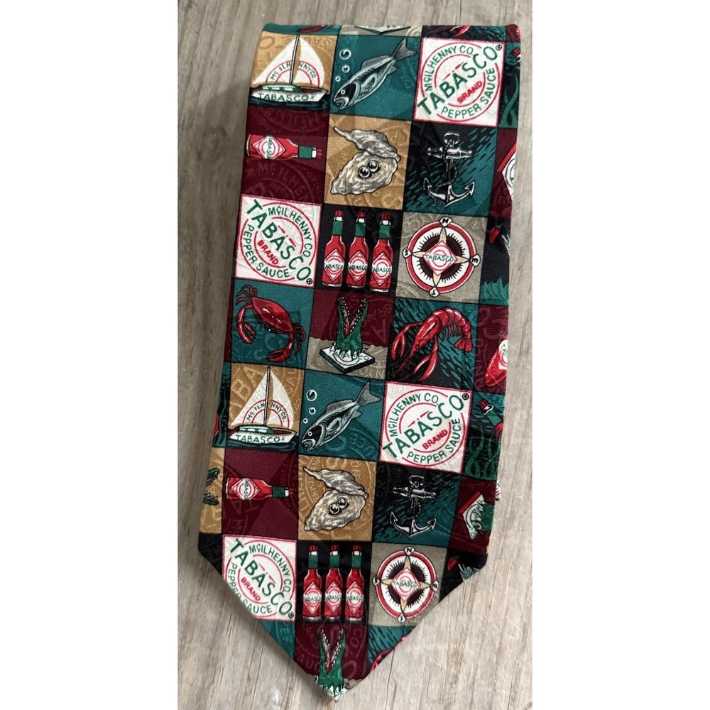 Tabasco Novelty Tie Pepper Sauce Cajun Seafood Alligator Crab Print
